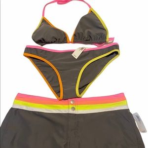 NWT - Old Navy 3 Piece Charcoal Bikini with Shorts